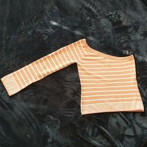 One-shoulder Peach/White Long Sleeve Striped Top